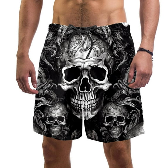 luoweisi Men's Beach Shorts Quick Dry Swim Trunks with Mesh Lining Skull XL