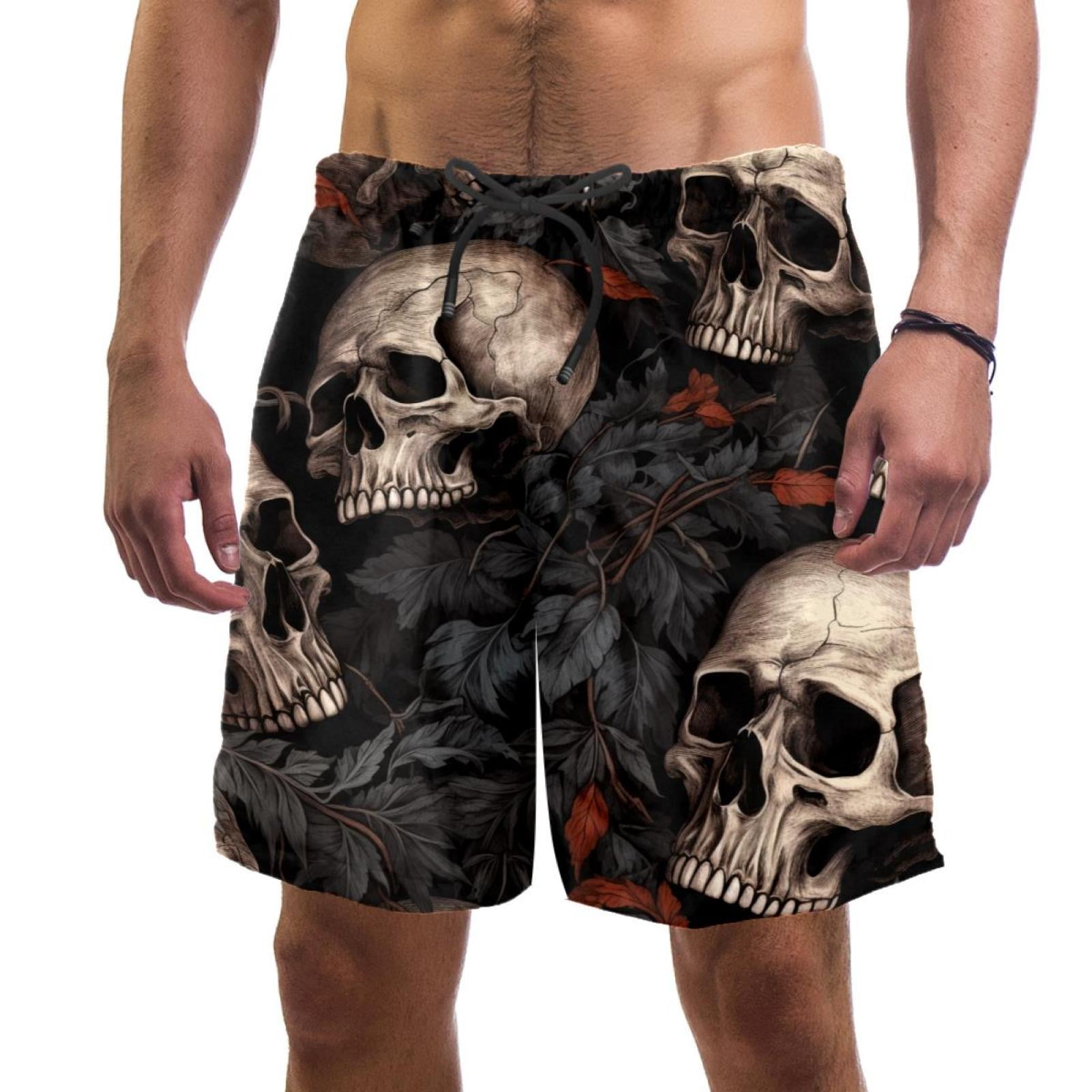 luoweisi Men's Beach Shorts Quick Dry Swim Trunks with Mesh Lining Skull XL
