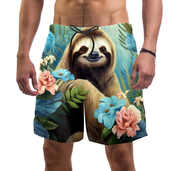 luoweisi Men's Beach Shorts Quick Dry Swim Trunks with Mesh Lining Sloth 2XL