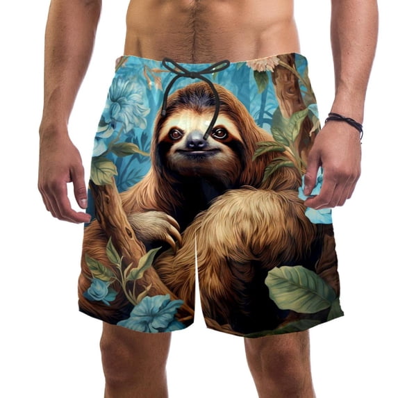 luoweisi Men's Beach Shorts Quick Dry Swim Trunks with Mesh Lining Sloth 2XL