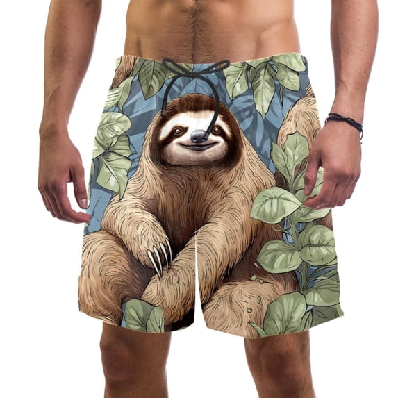 luoweisi Men's Beach Shorts Quick Dry Swim Trunks with Mesh Lining Sloth L