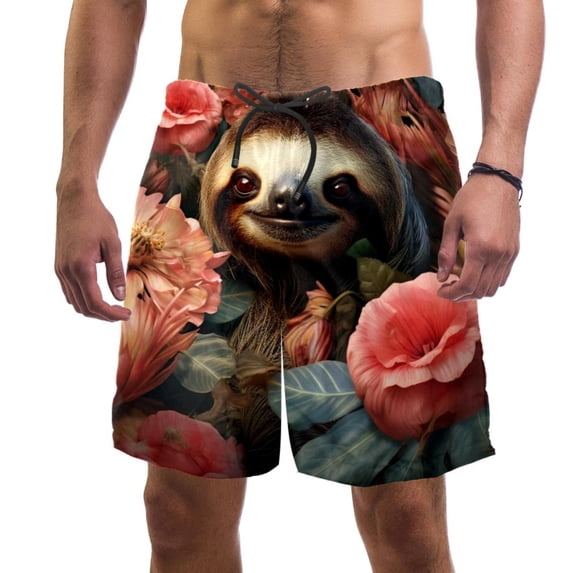 luoweisi Men's Beach Shorts Quick Dry Swim Trunks with Mesh Lining Sloth L