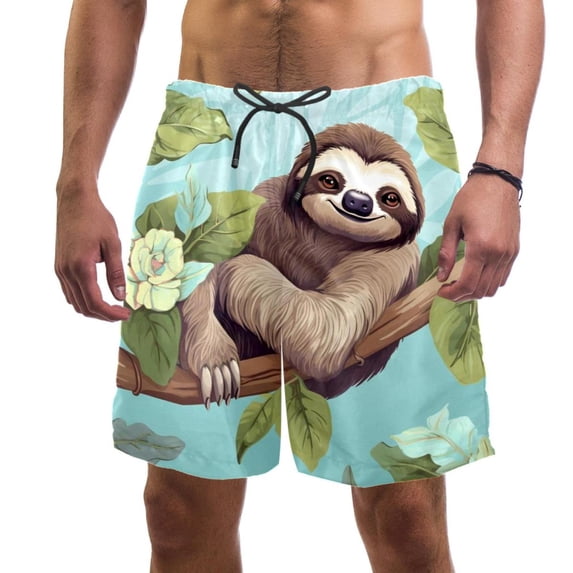 luoweisi Men's Beach Shorts Quick Dry Swim Trunks with Mesh Lining Sloth L