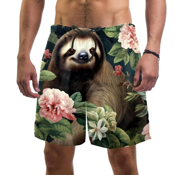 luoweisi Men's Beach Shorts Quick Dry Swim Trunks with Mesh Lining Sloth M