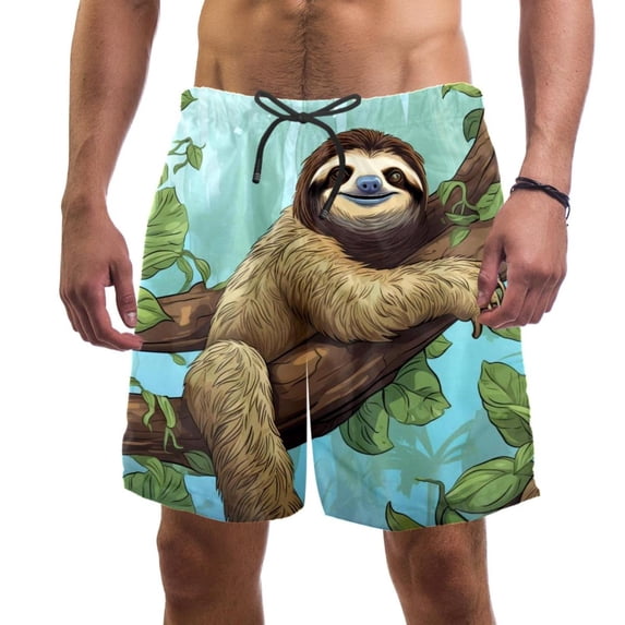luoweisi Men's Beach Shorts Quick Dry Swim Trunks with Mesh Lining Sloth M