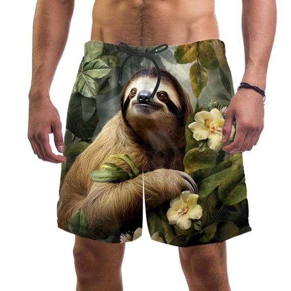 luoweisi Men's Beach Shorts Quick Dry Swim Trunks with Mesh Lining Sloth S