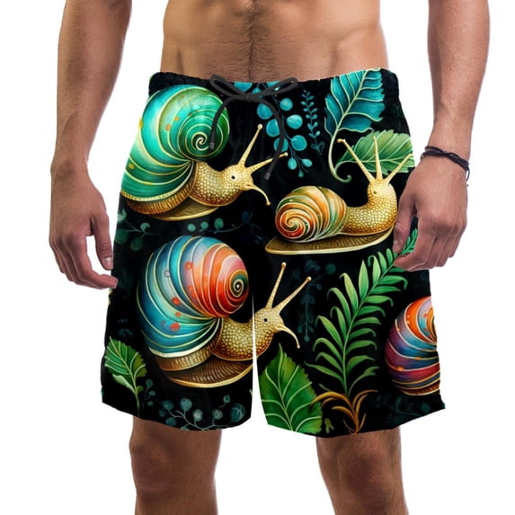 luoweisi Men's Beach Shorts Quick Dry Swim Trunks with Mesh Lining Snails L