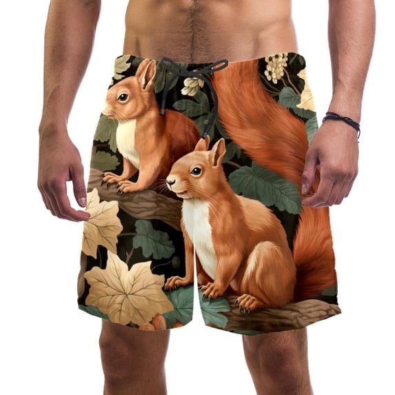 luoweisi Men's Beach Shorts Quick Dry Swim Trunks with Mesh Lining Squirrel S