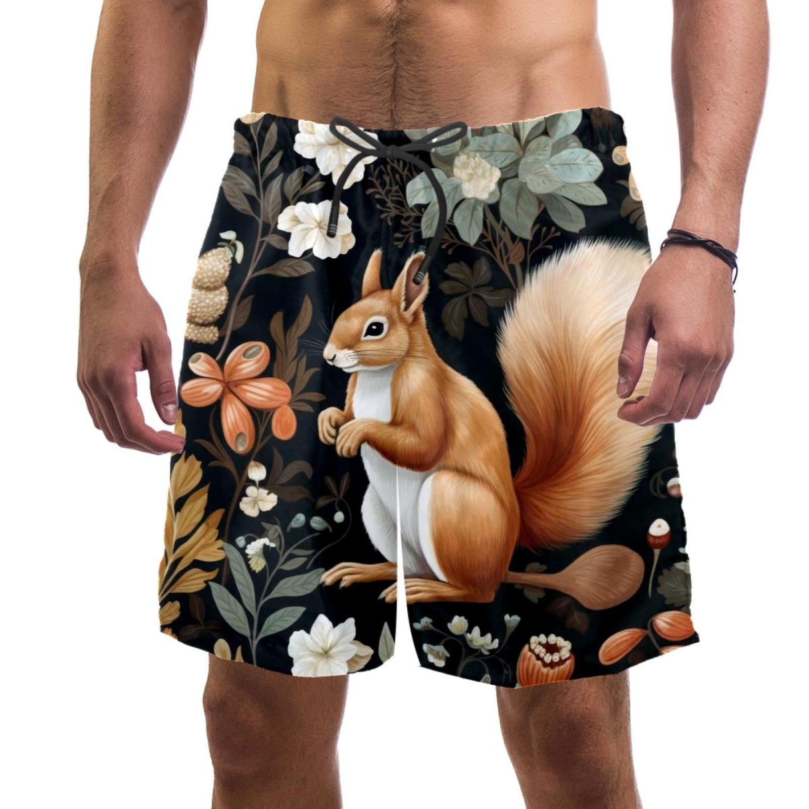 luoweisi Men's Beach Shorts Quick Dry Swim Trunks with Mesh Lining Squirrel S
