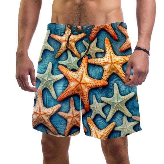 luoweisi Men's Beach Shorts Quick Dry Swim Trunks with Mesh Lining Starfish 2XL