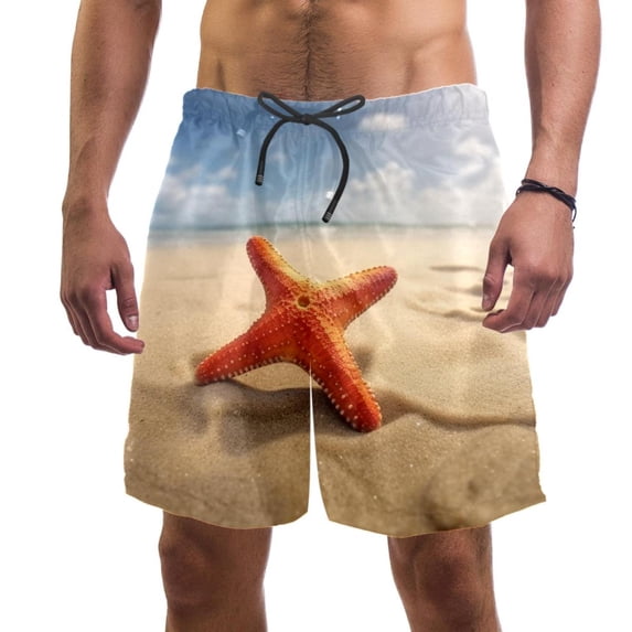 luoweisi Men's Beach Shorts Quick Dry Swim Trunks with Mesh Lining Starfish L