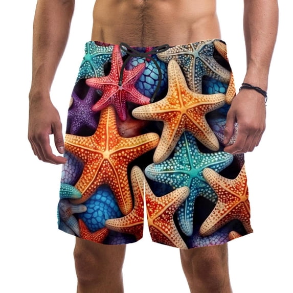 luoweisi Men's Beach Shorts Quick Dry Swim Trunks with Mesh Lining Starfish L