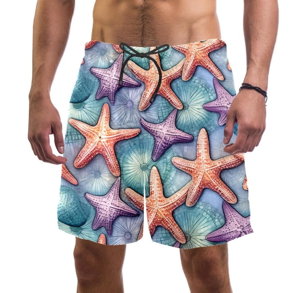 luoweisi Men's Beach Shorts Quick Dry Swim Trunks with Mesh Lining Starfish L