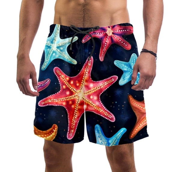 luoweisi Men's Beach Shorts Quick Dry Swim Trunks with Mesh Lining Starfish L