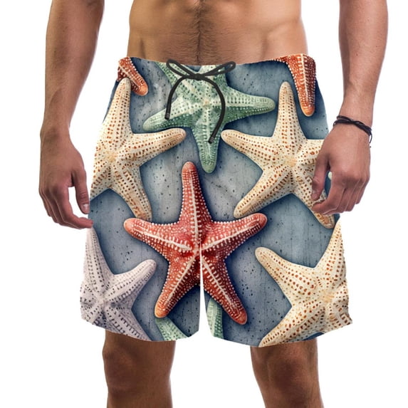 luoweisi Men's Beach Shorts Quick Dry Swim Trunks with Mesh Lining Starfish L