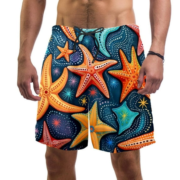 luoweisi Men's Beach Shorts Quick Dry Swim Trunks with Mesh Lining Starfish L