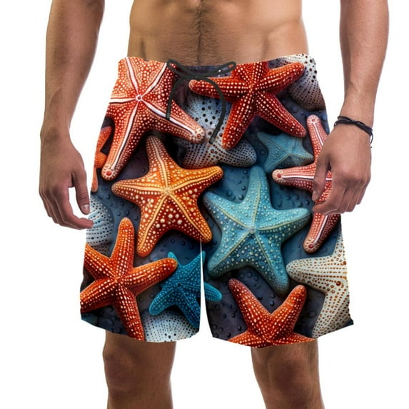 luoweisi Men's Beach Shorts Quick Dry Swim Trunks with Mesh Lining Starfish M