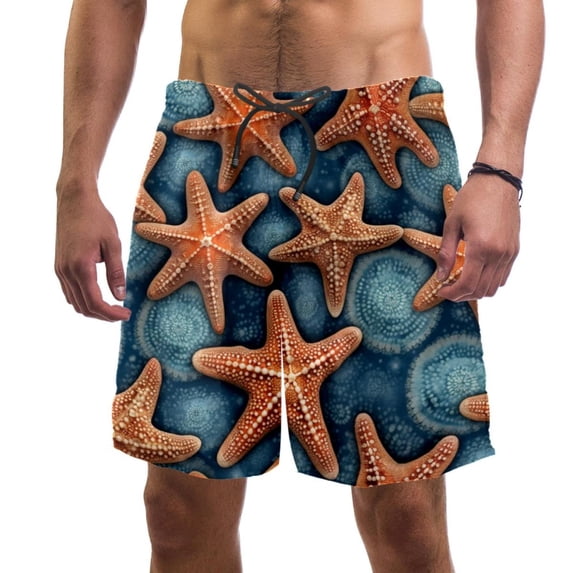 luoweisi Men's Beach Shorts Quick Dry Swim Trunks with Mesh Lining Starfish S