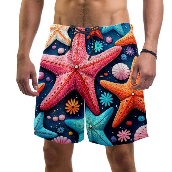 luoweisi Men's Beach Shorts Quick Dry Swim Trunks with Mesh Lining Starfish S
