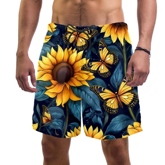 luoweisi Men's Beach Shorts Quick Dry Swim Trunks with Mesh Lining Sunflower Butterfly 2XL