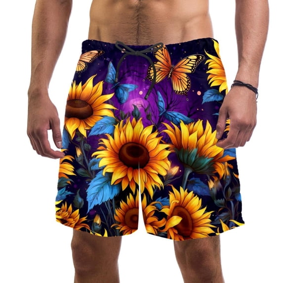 luoweisi Men's Beach Shorts Quick Dry Swim Trunks with Mesh Lining Sunflower Butterfly L