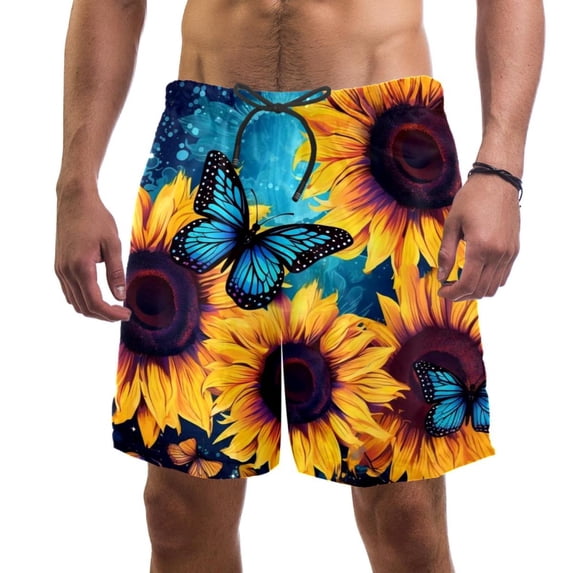 luoweisi Men's Beach Shorts Quick Dry Swim Trunks with Mesh Lining Sunflower Butterfly L