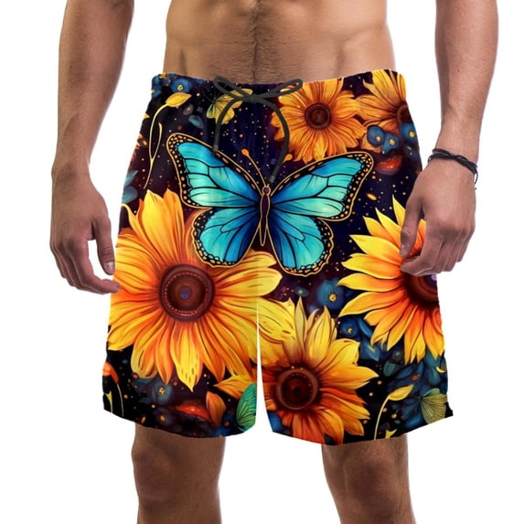 luoweisi Men's Beach Shorts Quick Dry Swim Trunks with Mesh Lining Sunflower Butterfly M