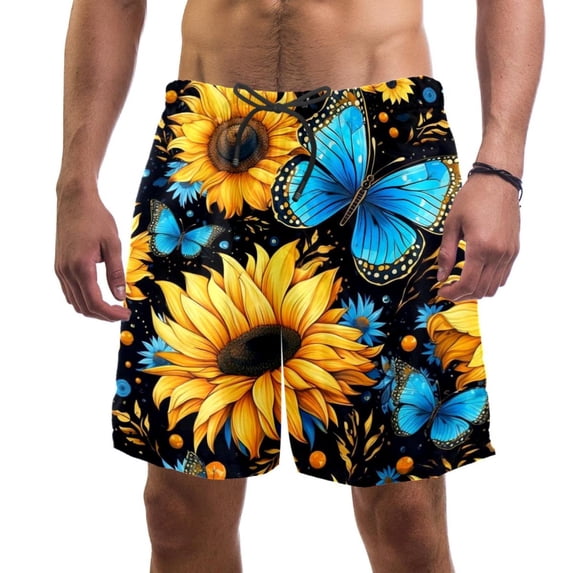 luoweisi Men's Beach Shorts Quick Dry Swim Trunks with Mesh Lining Sunflower Butterfly XL