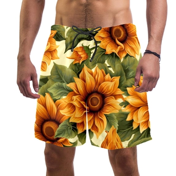 luoweisi Men's Beach Shorts Quick Dry Swim Trunks with Mesh Lining Sunflower L