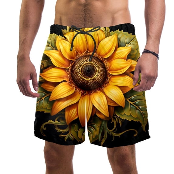 luoweisi Men's Beach Shorts Quick Dry Swim Trunks with Mesh Lining Sunflower L