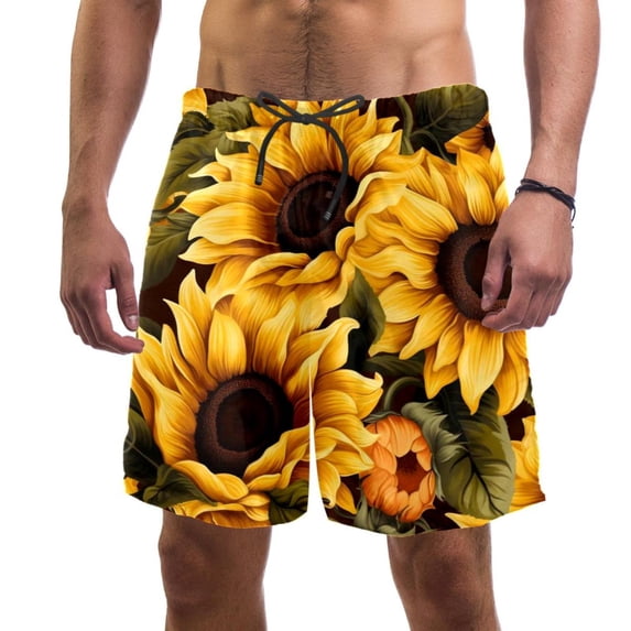luoweisi Men's Beach Shorts Quick Dry Swim Trunks with Mesh Lining Sunflower L
