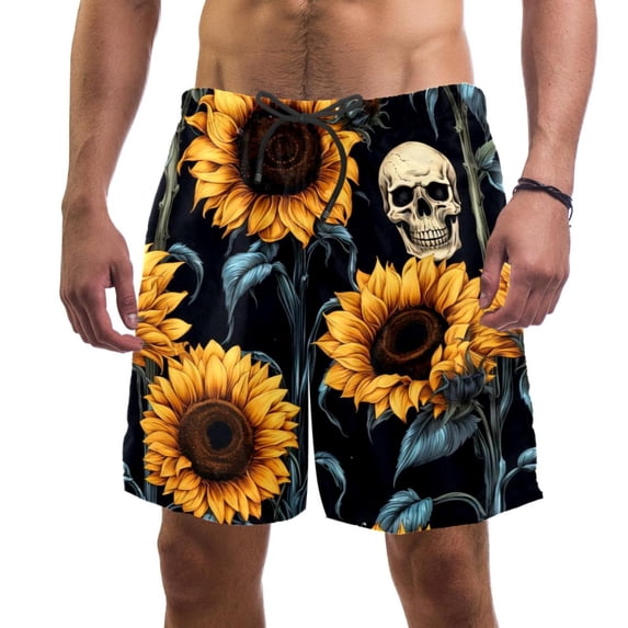 luoweisi Men's Beach Shorts Quick Dry Swim Trunks with Mesh Lining Sunflower Skull 2XL