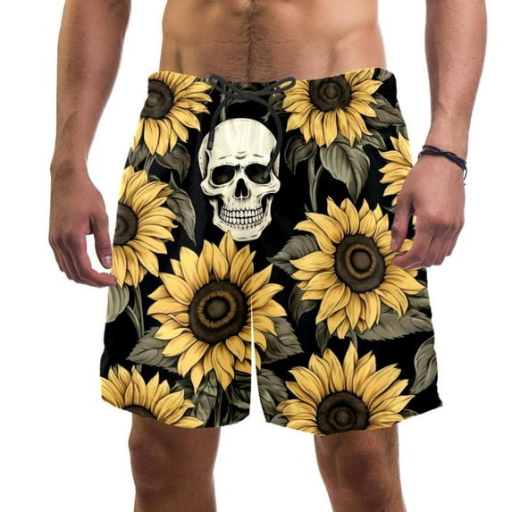 luoweisi Men's Beach Shorts Quick Dry Swim Trunks with Mesh Lining Sunflower Skull L