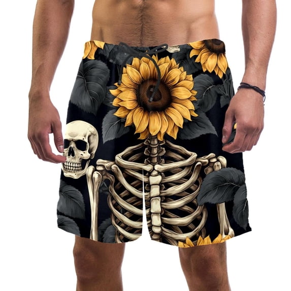 luoweisi Men's Beach Shorts Quick Dry Swim Trunks with Mesh Lining Sunflower Skull L