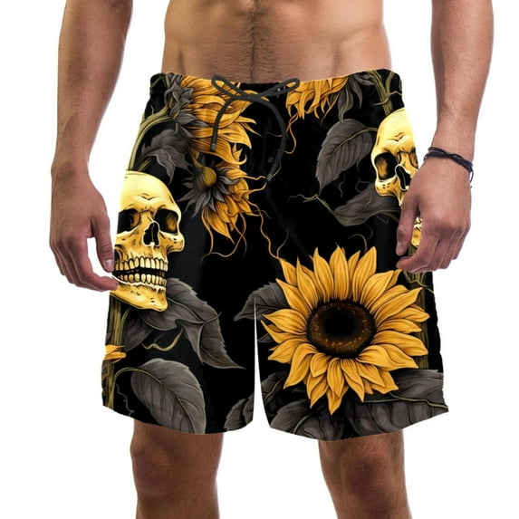 luoweisi Men's Beach Shorts Quick Dry Swim Trunks with Mesh Lining Sunflower Skull M