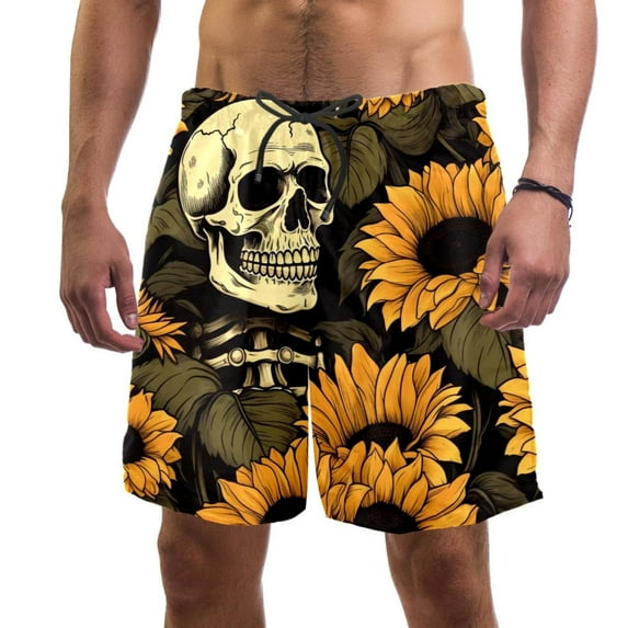 luoweisi Men's Beach Shorts Quick Dry Swim Trunks with Mesh Lining Sunflower Skull S