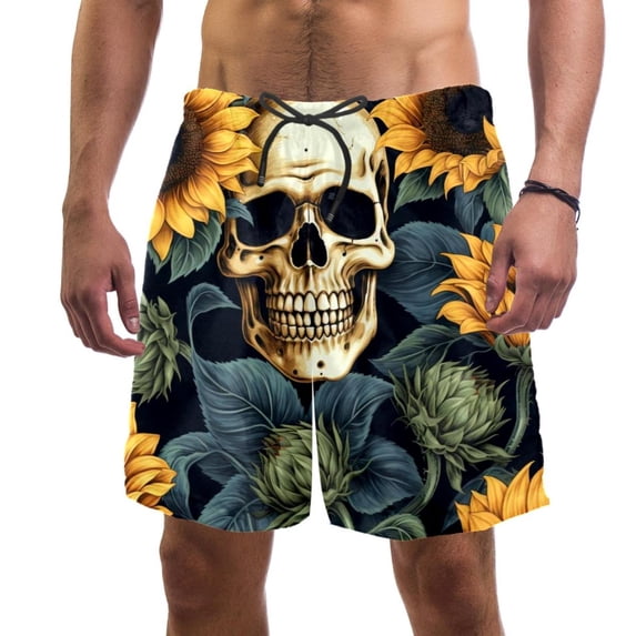luoweisi Men's Beach Shorts Quick Dry Swim Trunks with Mesh Lining Sunflower Skull XL
