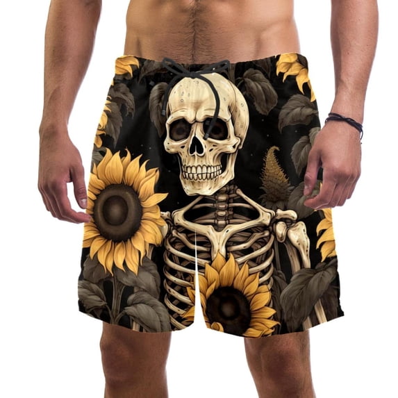 luoweisi Men's Beach Shorts Quick Dry Swim Trunks with Mesh Lining Sunflower Skull XL