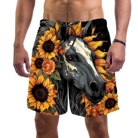 luoweisi Men's Beach Shorts Quick Dry Swim Trunks with Mesh Lining Sunflower Unicorn L