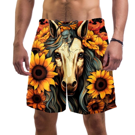 luoweisi Men's Beach Shorts Quick Dry Swim Trunks with Mesh Lining Sunflower Unicorn L