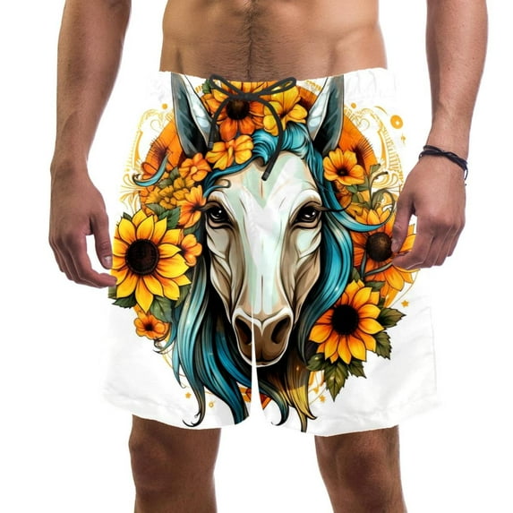 luoweisi Men's Beach Shorts Quick Dry Swim Trunks with Mesh Lining Sunflower Unicorn L
