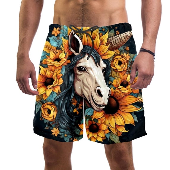 luoweisi Men's Beach Shorts Quick Dry Swim Trunks with Mesh Lining Sunflower Unicorn L