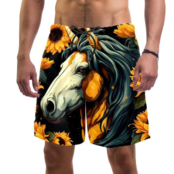 luoweisi Men's Beach Shorts Quick Dry Swim Trunks with Mesh Lining Sunflower Unicorn M