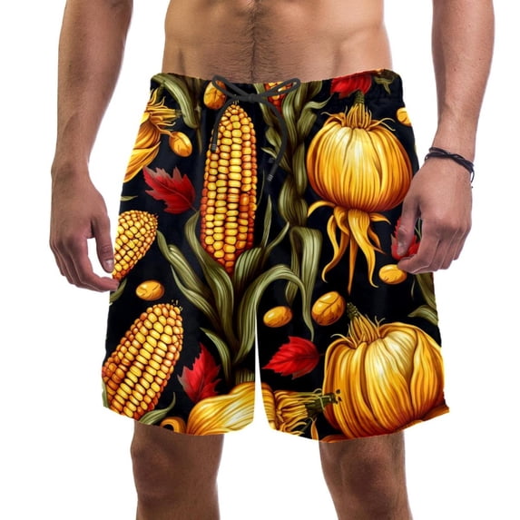 luoweisi Men's Beach Shorts Quick Dry Swim Trunks with Mesh Lining Thanksgiving Corn 2XL