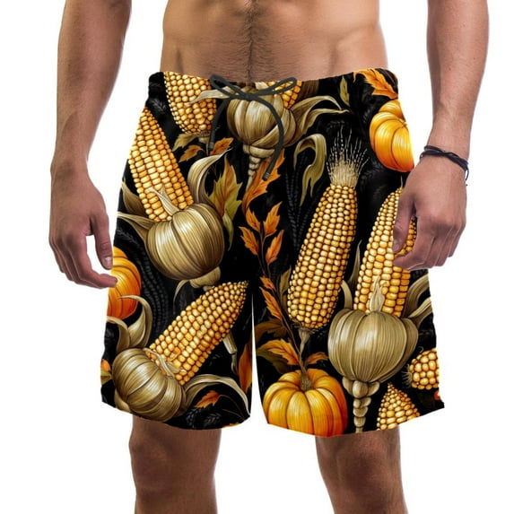 luoweisi Men's Beach Shorts Quick Dry Swim Trunks with Mesh Lining Thanksgiving Corn L