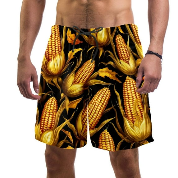 luoweisi Men's Beach Shorts Quick Dry Swim Trunks with Mesh Lining Thanksgiving Corn L