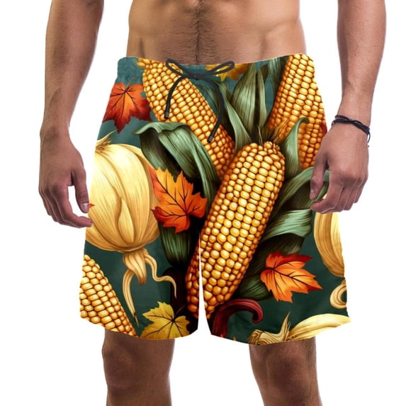 luoweisi Men's Beach Shorts Quick Dry Swim Trunks with Mesh Lining Thanksgiving Corn L