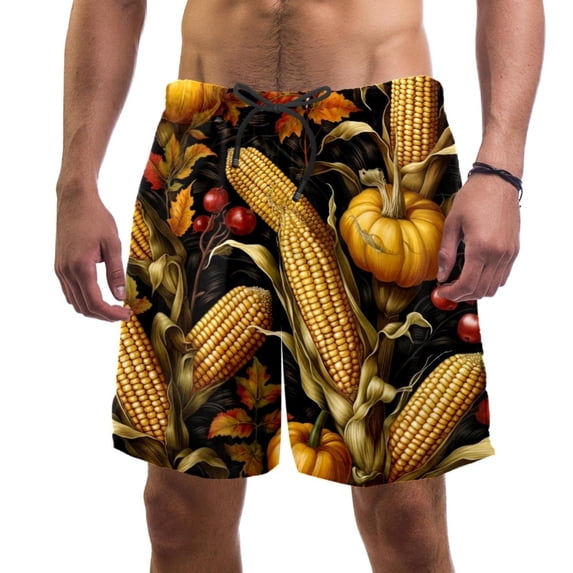 luoweisi Men's Beach Shorts Quick Dry Swim Trunks with Mesh Lining Thanksgiving Corn L