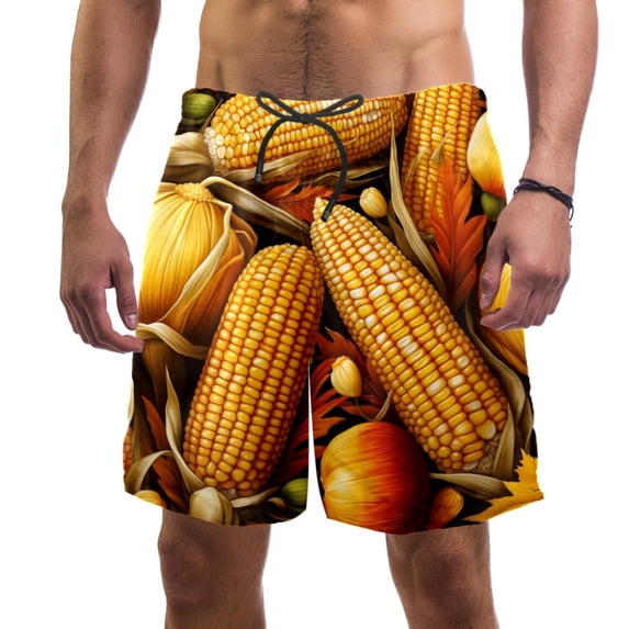luoweisi Men's Beach Shorts Quick Dry Swim Trunks with Mesh Lining Thanksgiving Corn L