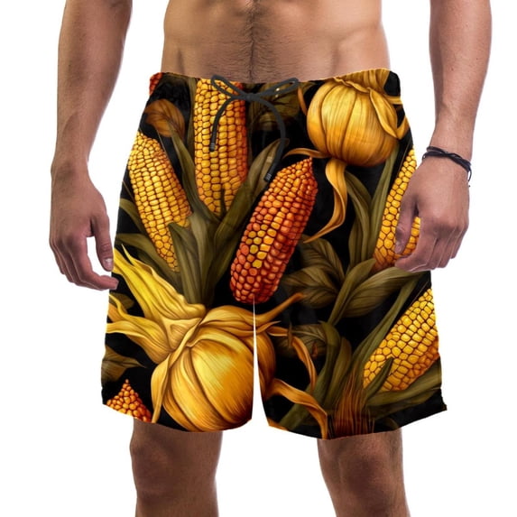 luoweisi Men's Beach Shorts Quick Dry Swim Trunks with Mesh Lining Thanksgiving Corn XL